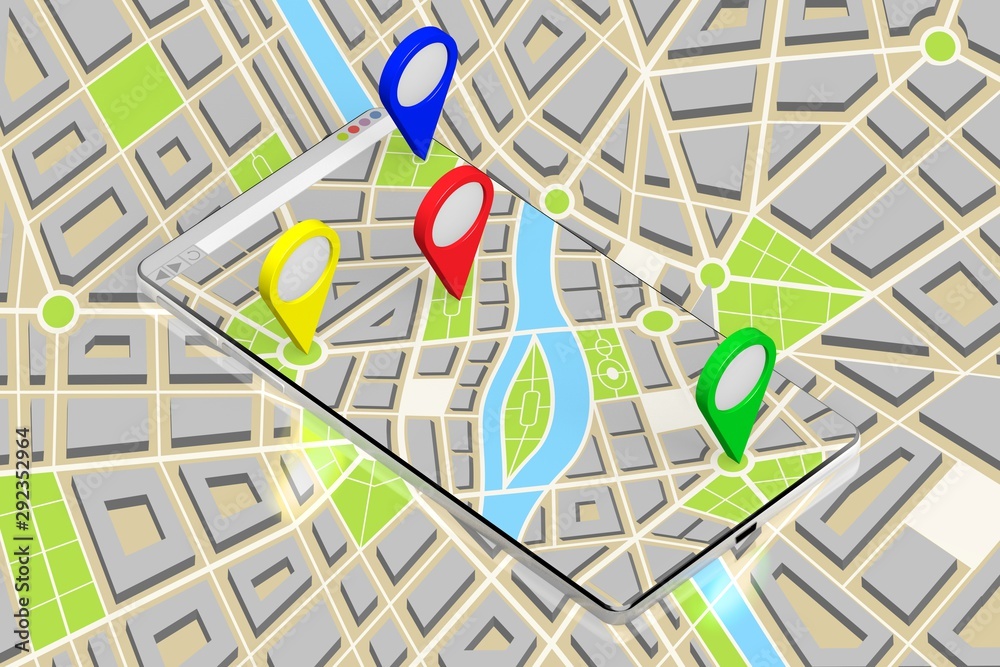 Fototapeta premium 3D smartphone, map - destinations concept