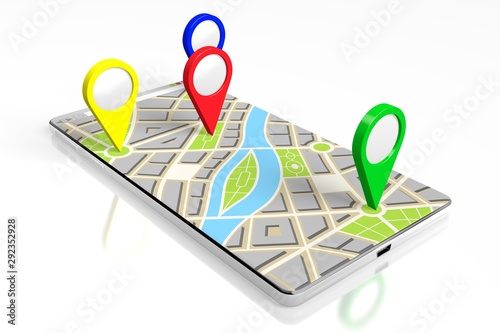 3D smartphone, map - destinations concept