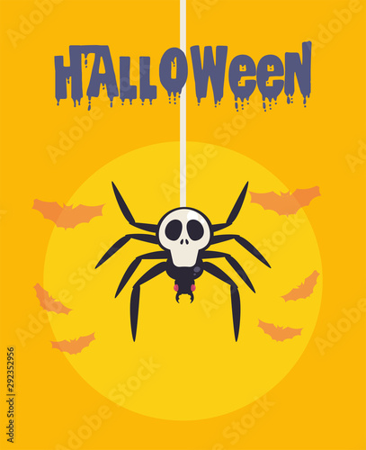 creepy spider animal with label of halloween