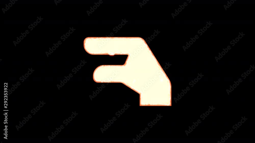 Symbol hand lizard burns out of transparency, then burns again. Alpha channel Premultiplied - Matted with color black