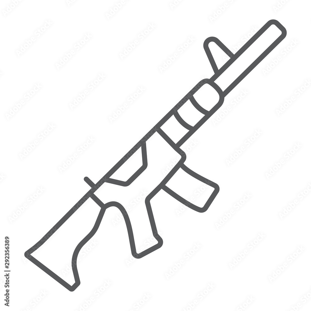 M4A1 thin line icon, rifle and military, automatic machine sign, vector graphics, a linear pattern on a white background. M4A1 thin line icon, rifle and military, automatic machine sign, vector graphics, a linear pattern on a white background.