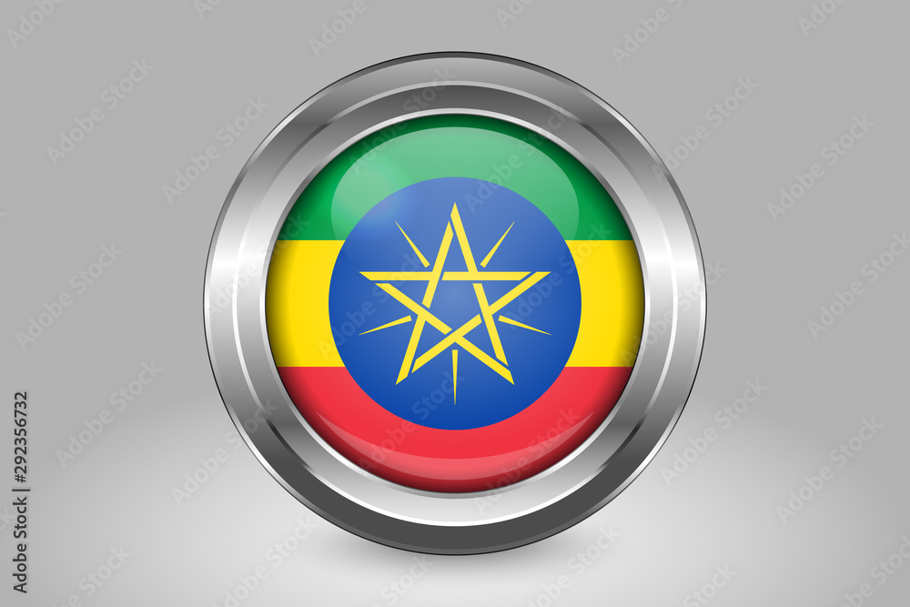 Flag of Ethiopia. Metal and Glass Round Vector Icon. Isolated Flag of Ethiopia. Metal and Glass Round Vector Icon. Isolated