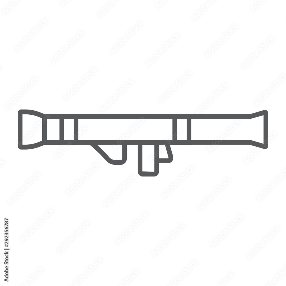 Rocket launcher thin line icon, army and military, weapon sign, vector graphics, a linear pattern on a white background. Rocket launcher thin line icon, army and military, weapon sign, vector graphics, a linear pattern on a white background.