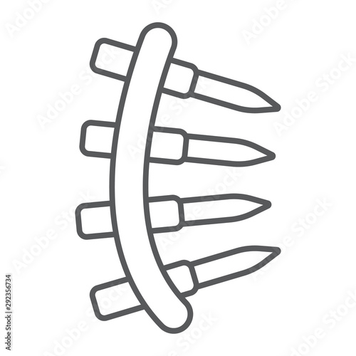 Bullet belt thin line icon, army and military, machine gun belt sign, vector graphics, a linear pattern on a white background.