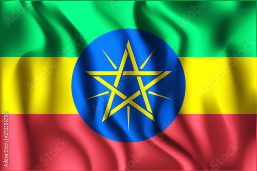 Flag of Ethiopia. Rectangular Icon. Waving Effect. Vector