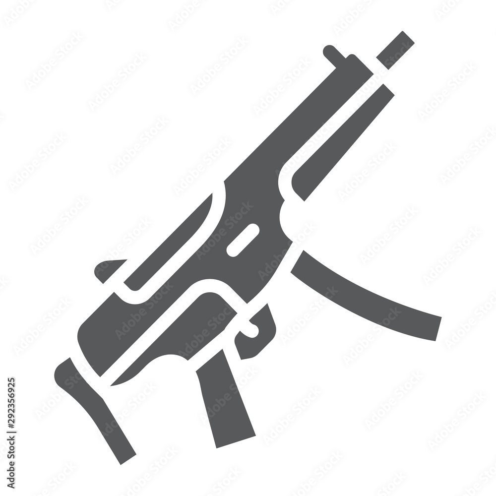 Submachine gun glyph icon, army and military, firearm sign, vector graphics, a solid pattern on a white background.