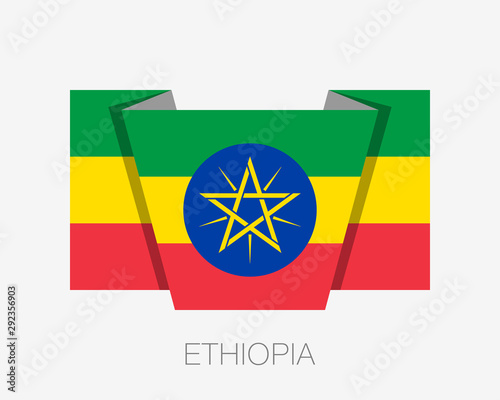 Flag of Ethiopia. Flat Icon Waving Flag with Country Name on White