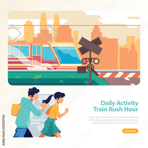 Train In Rush Hour People Running On Railway Station
