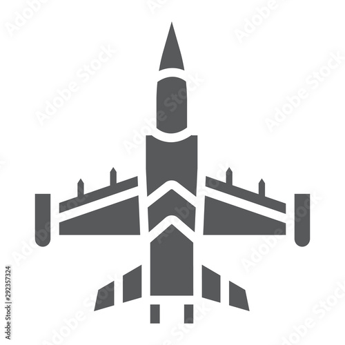 Fotografie Jet fighter glyph icon, army and force, military airplane sign, vector graphics, a solid pattern on a white background