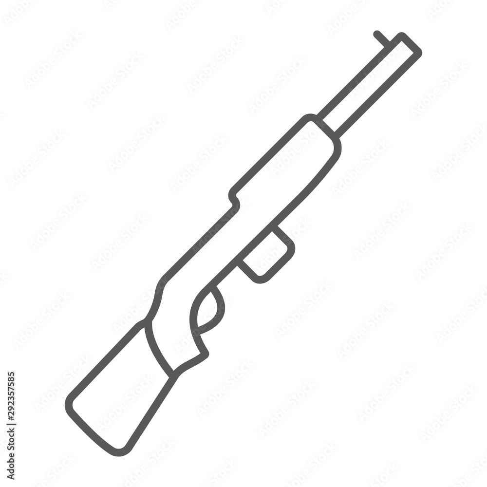 Rifle carbine thin line icon, army and military, firearm sign, vector graphics, a linear pattern on a white background. Rifle carbine thin line icon, army and military, firearm sign, vector graphics, a linear pattern on a white background.