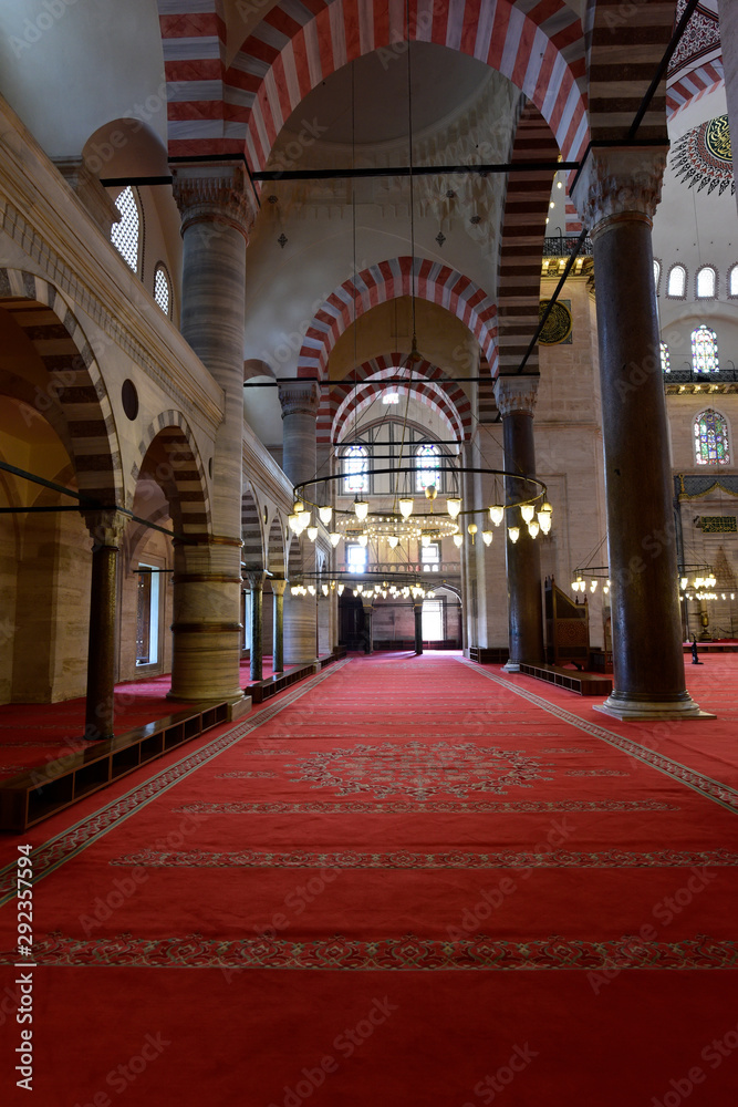 Suleymaniye Mosque indoor in Istanbul, Turkey