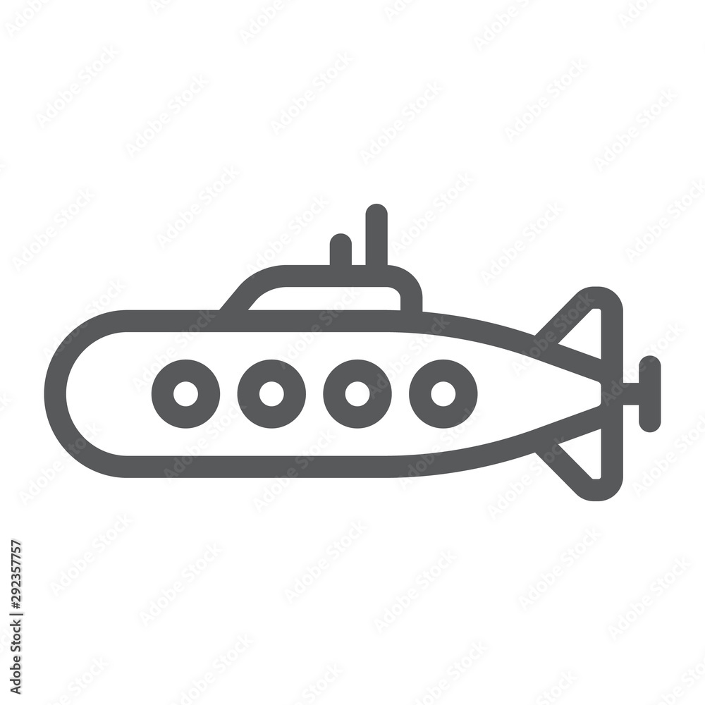 Military submarine line icon, marine and military, army sub sign, vector graphics, a linear pattern on a white background.