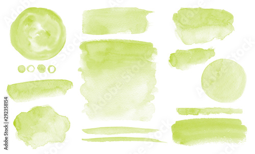 Olive green watercolor stains Set of brush strokes Invitation design