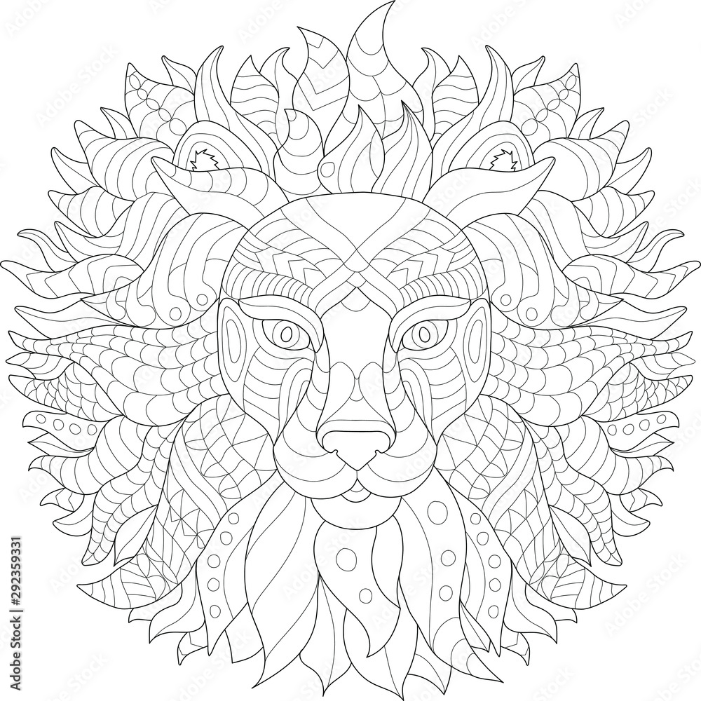 Coloring page for adult . Lion.