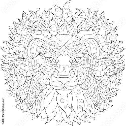 Coloring page for adult . Lion.