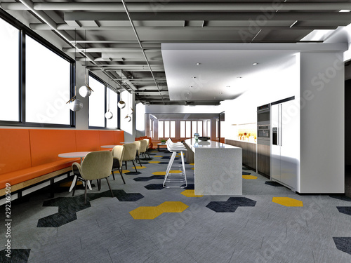 3d render. Modern office cafe and restaurant interior.
