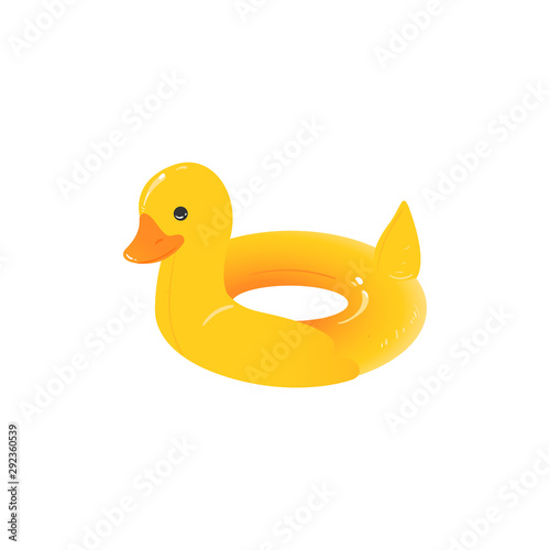 Yellow duck inflatable ring - cartoon drawing of rubber toy for children