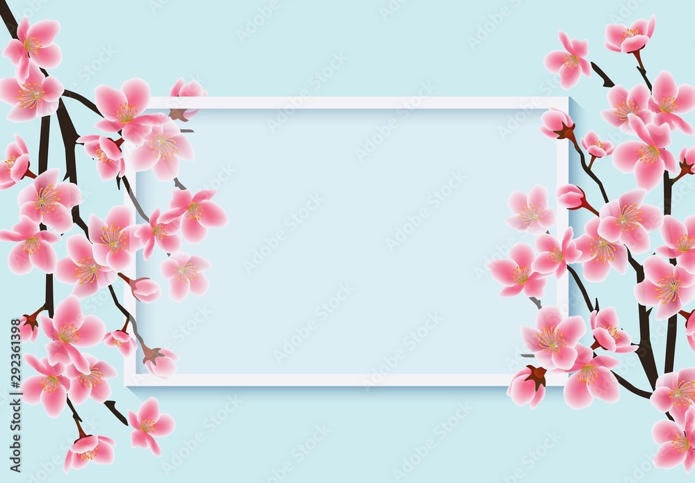Cherry blossom card template with realistic pink sakura branches