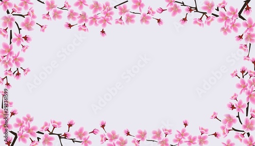 Invitation banner border template with blooming sakura flowers vector illustration.