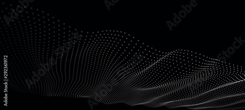 Wave of particles. Futuristic point wave. Vector illustration. Abstract background with a dynamic wave. Wave 3d.