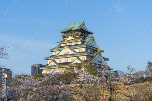 Osaka castle with sakura blooming