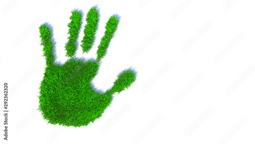 Concept or conceptual green grass handprint isolated on white background. A metaphor for ecology, environment, recycle, nature conservation, pring or protection against global warming 3d illustration Concept or conceptual green grass handprint isolated on white background. A metaphor for ecology, environment, recycle, nature conservation, pring or protection against global warming 3d illustration