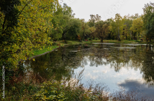 Autumn, pond, bench, Park.
