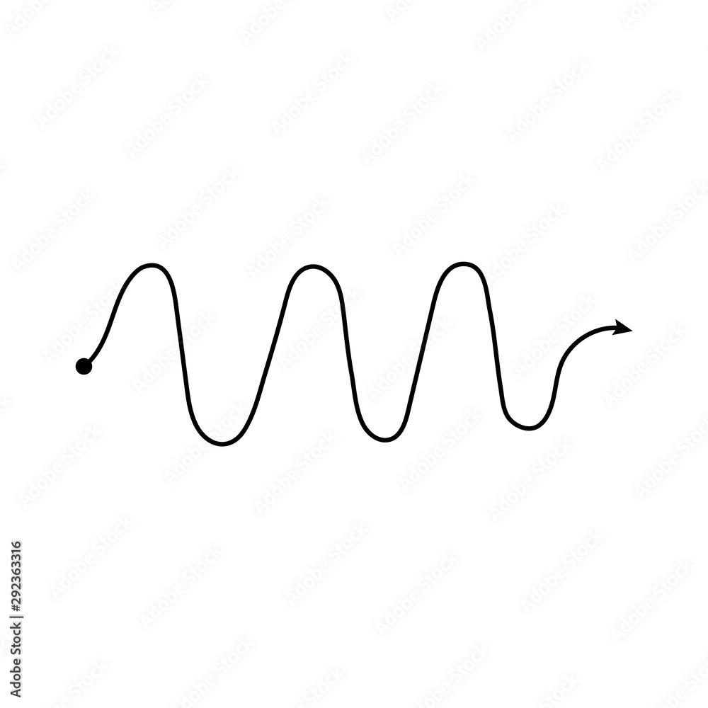 Complex wavy process with arrow, black line vector illustration. Complex wavy process with arrow, black line vector illustration.