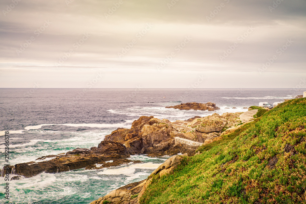 landscape of a cliff overlooking the atlantic ocean in galicia, spain