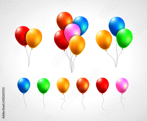 Set of Realistic Isolated Colorful Balloons on White Background