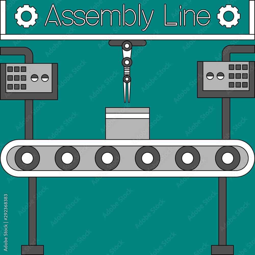 Production machinery. Assembly line poster - Vector illustration