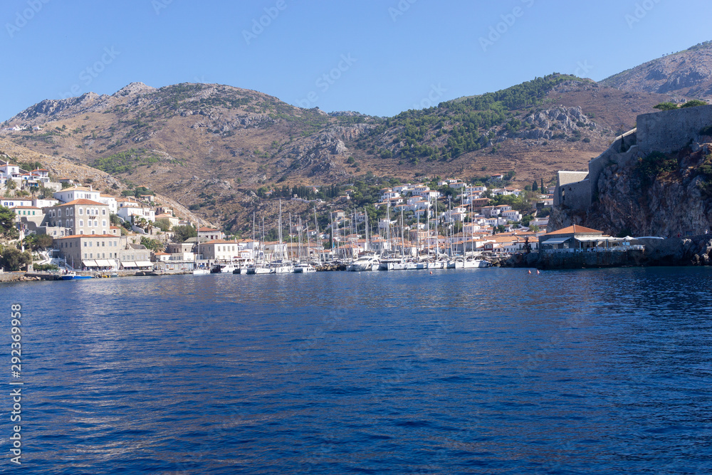 Hydra Island port view in Greece