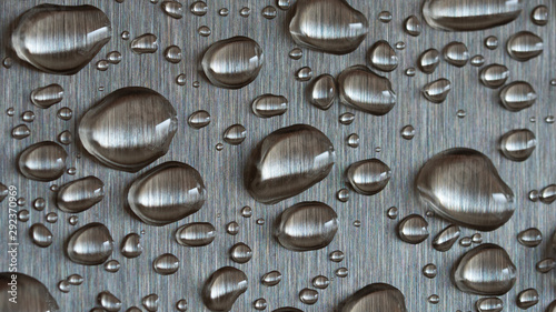 Water droplets on Aluminum metal surface, macro