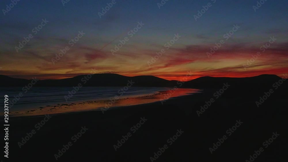 Slow panning right of a gorgeous sunset at the beach on Irish coast