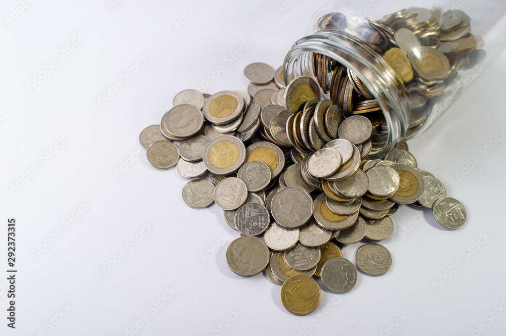 Saving money, saving money for the future ahead of life. And silver on a white background Saving money, saving money for the future ahead of life. And silver on a white background