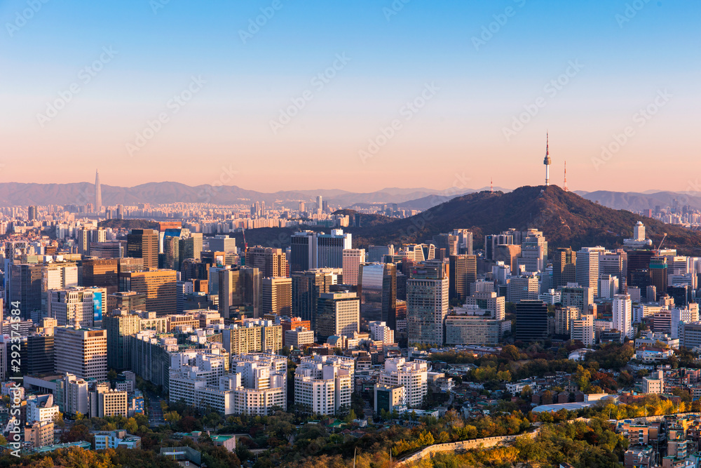 Seoul South Korea City Skyline  with seoul tower.