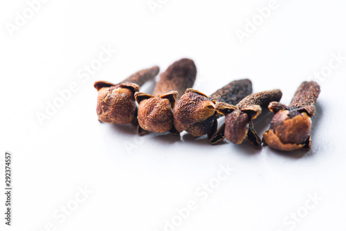 Close-up dry cloves isolated on white background.