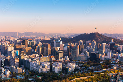 Seoul South Korea City Skyline  with seoul tower.