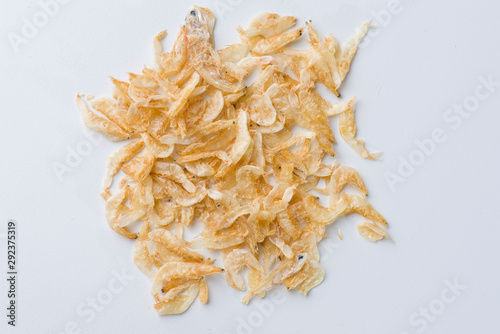 Dried shrimps, isolated on white background