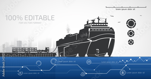 Roro ship and cars on the pier, infographic.