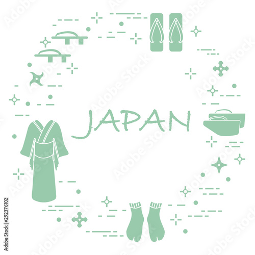 Traditional japanese clothing, shoes and shurikens photo