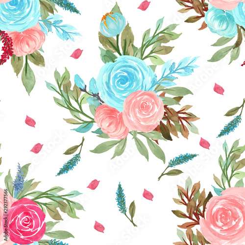 seamless floral pattern with pink and blue flowers