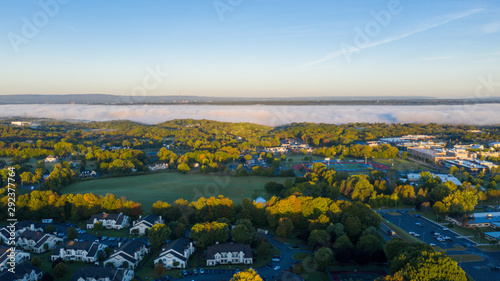 Fog covered hudson valley and troy as dawn breaks