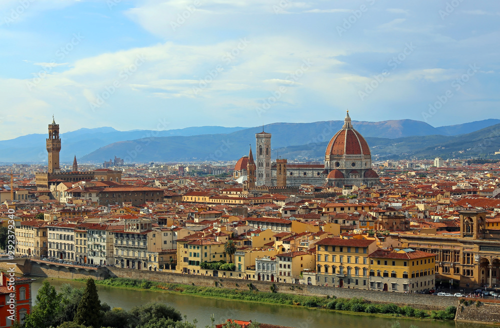 tuscany landscape with Old Palace and Cathedral of Florence in I