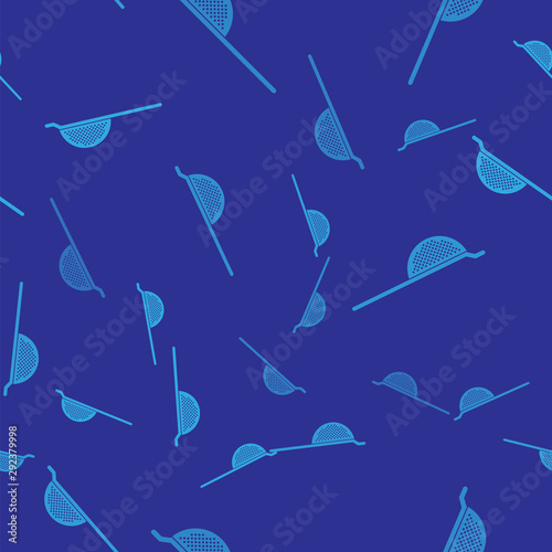 Blue Kitchen colander icon isolated seamless pattern on blue background. Cooking utensil. Cutlery sign. Vector Illustration