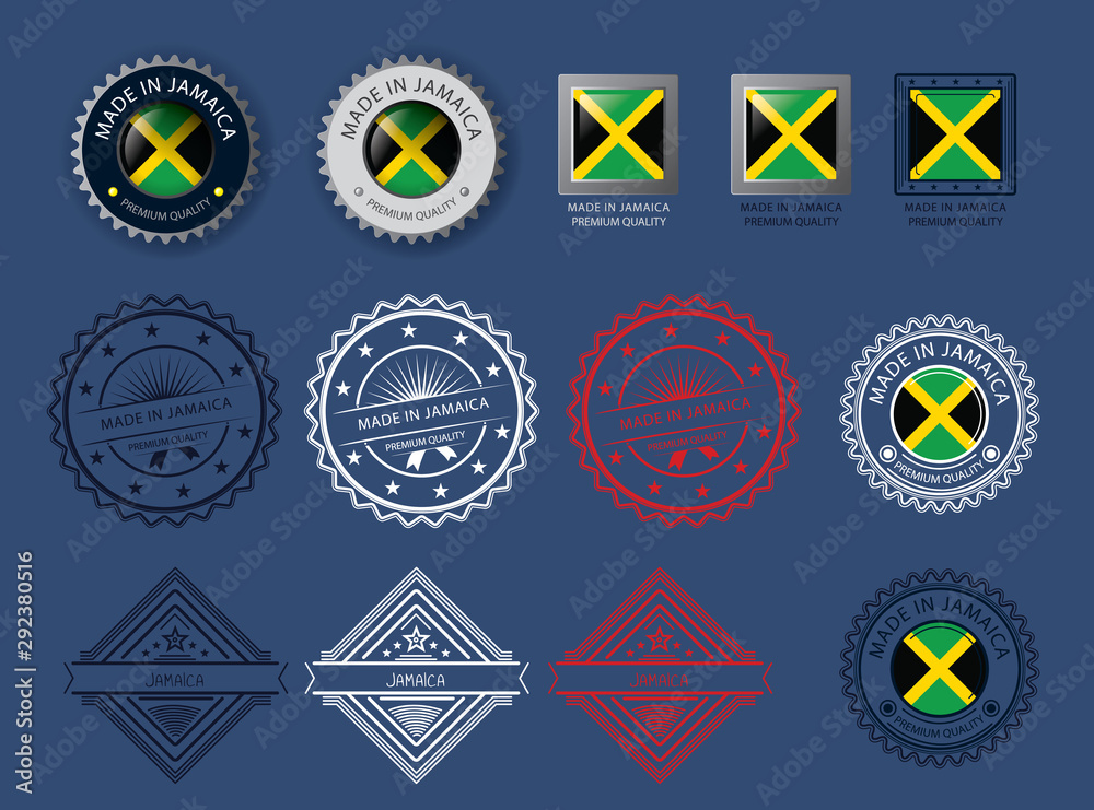 Made in Jamaica seal, Jamaican flag and color --Vector Art-- Stock Vector | Adobe Stock