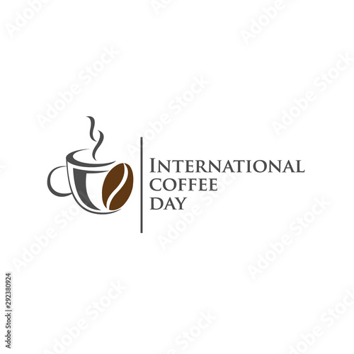 1 October International coffee day Logo. World Coffee day Logo Icon vector illustration on white background.World map in coffee cup.