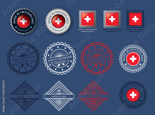  Made in Switzerland seal, Swiss flag and color  --Vector Art--