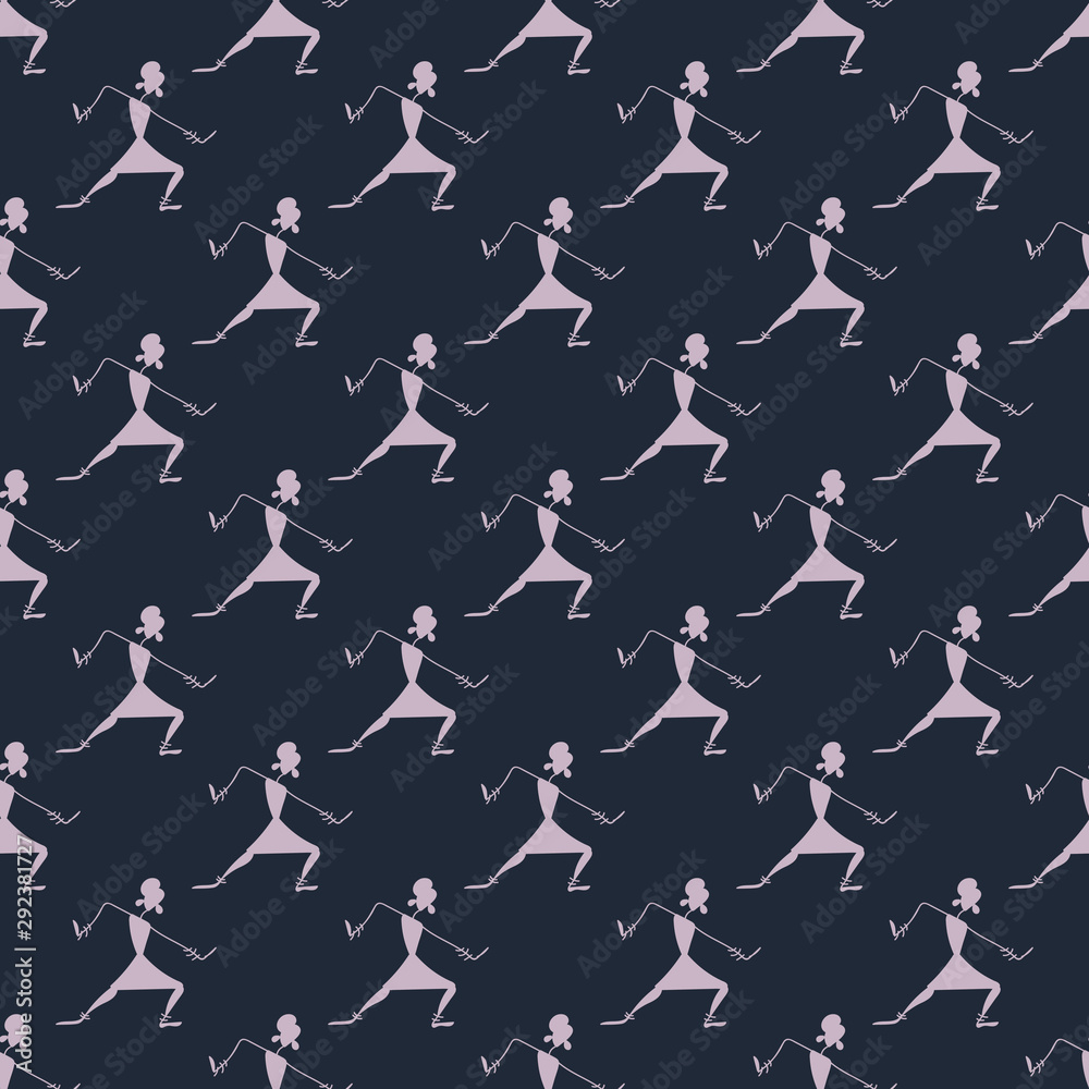 Ethnic Indian traditional dance seamless pattern on a dark blue background, vector Ethnic Indian traditional dance seamless pattern on a dark blue background, vector