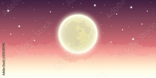 full shiny moon in starry sky vector illustration EPS10